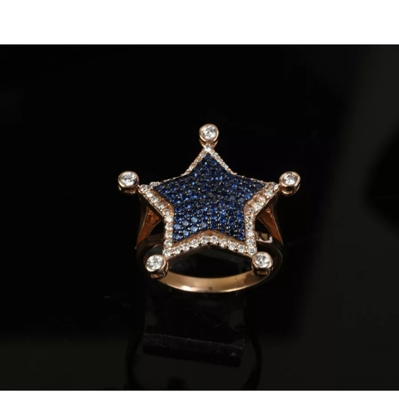 Blue & white sapphire rose gold star ring sz7.75 - Picture 3 of 4